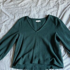 Madewell Green V-Neck Long Sleeve Top